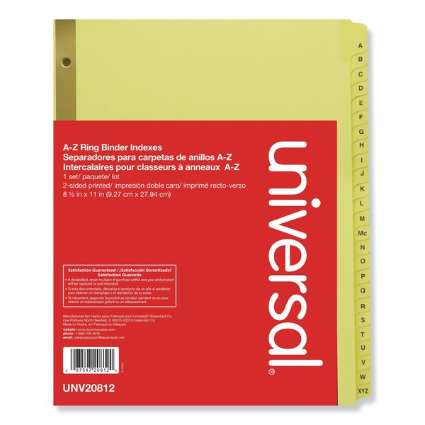 Universal Deluxe Plastic Coated Tab Dividers, 25-Tab, A to Z, 11 x 8.5, Buff UNV20812